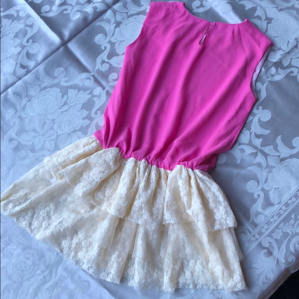 Dino Bebe Pink & Ivory Lace Sleeveless Dress - Picture 2 of 4